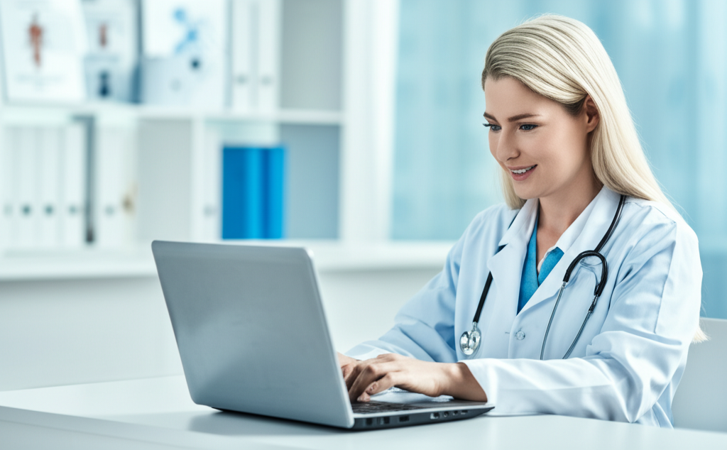 Doctor using laptop